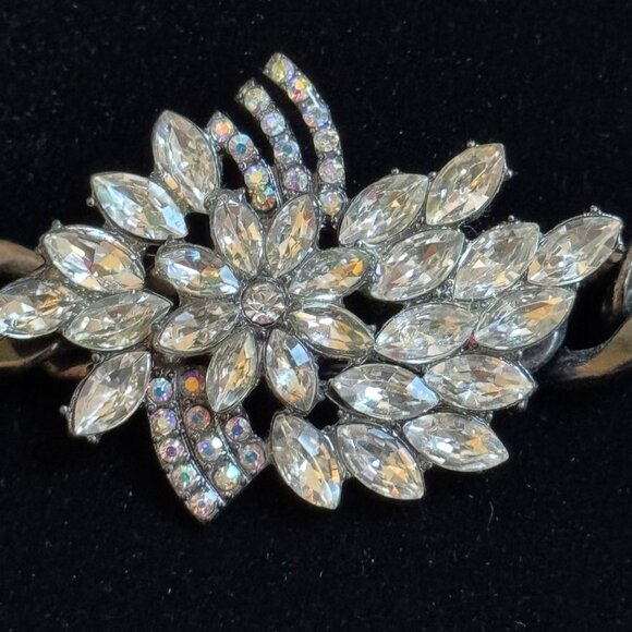 Vintage Black-Tone Chain Link Statement Necklace Clear Rhinestones Chain Length - Picture 4 of 8